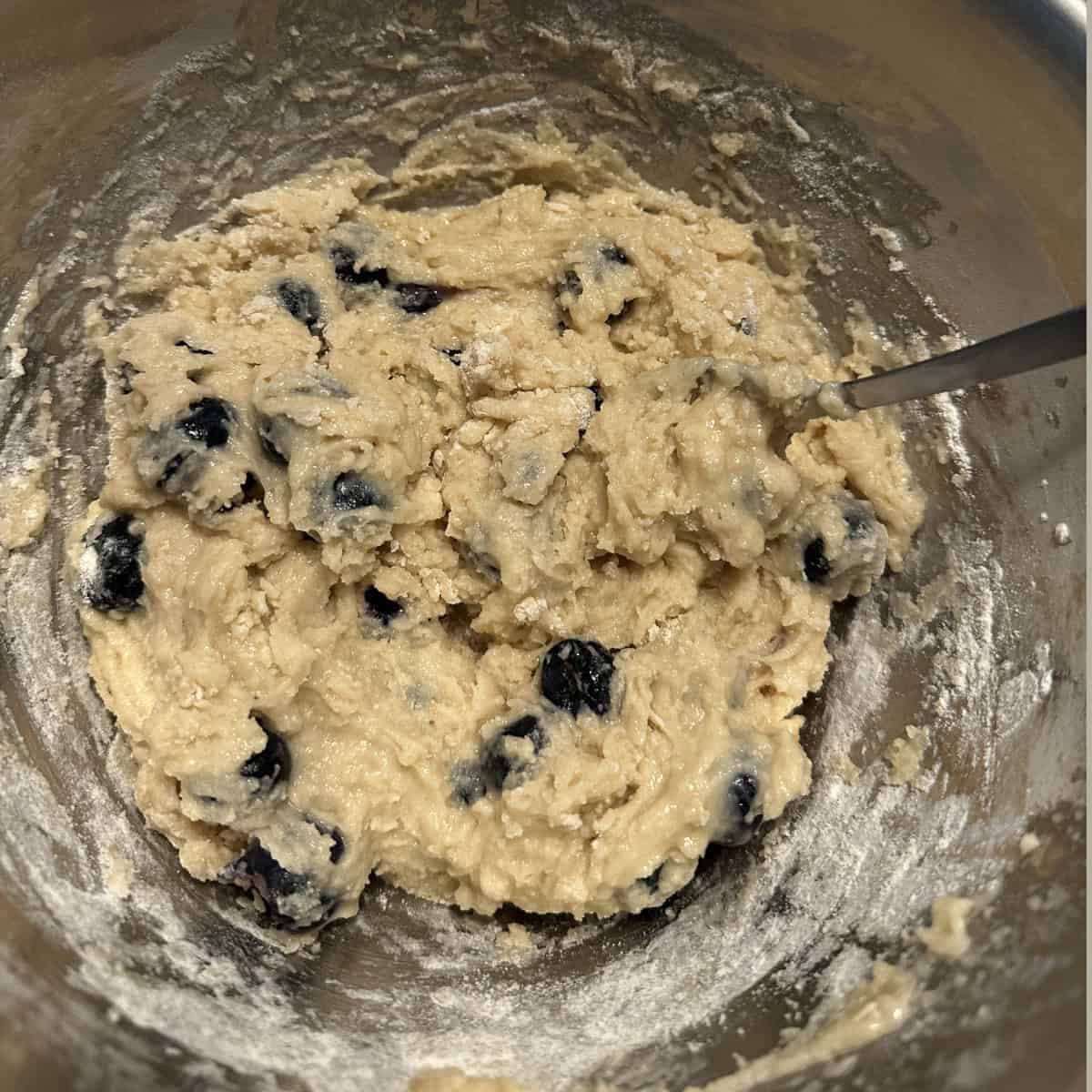 Blueberry muffin batter mixed and ready.