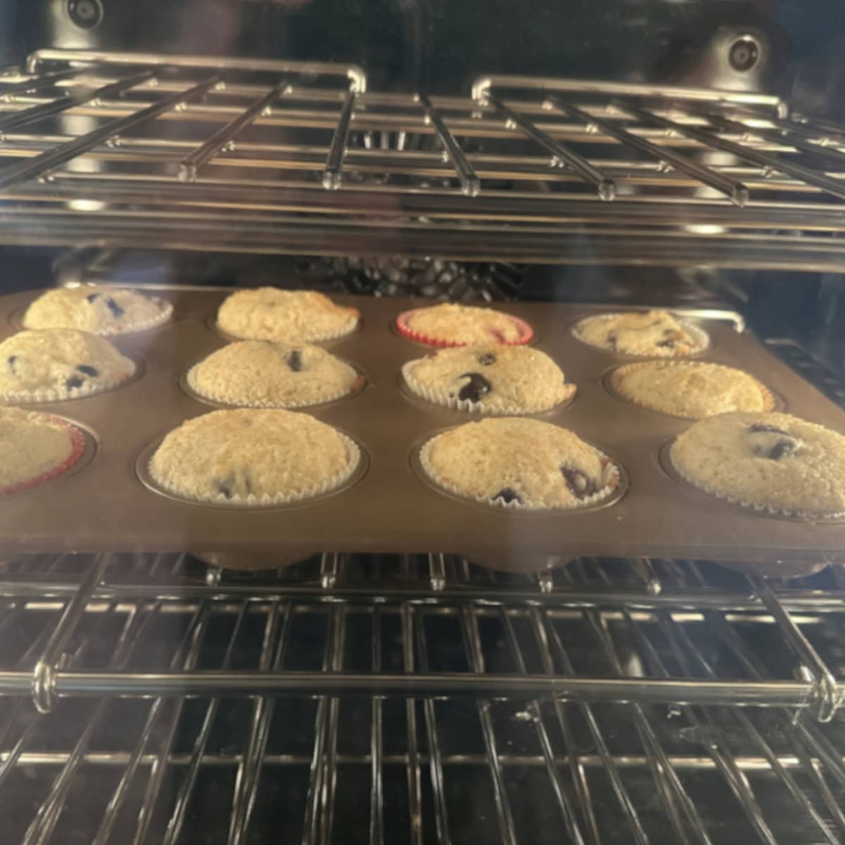 Blueberry muffins baking.