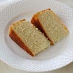 Vanilla Sponge Cake slices served on a white plate.