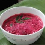 Beetroot pachadi in a white bowl.