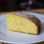 Cake made with Citrus Olive Oil Cake Recipe served in a white plate.