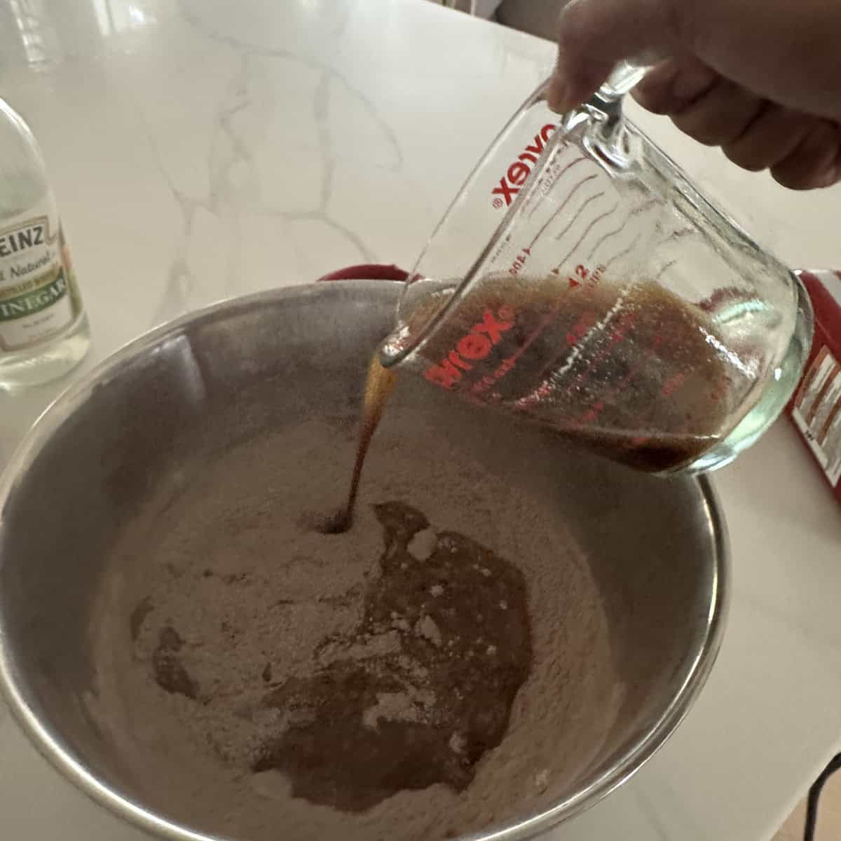 Add coffee mixture to flour.