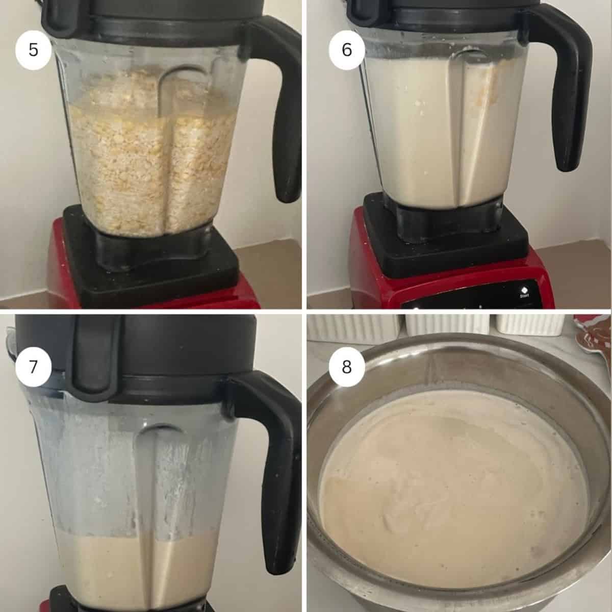 Four pictures show how to make a dosa batter in a blender.