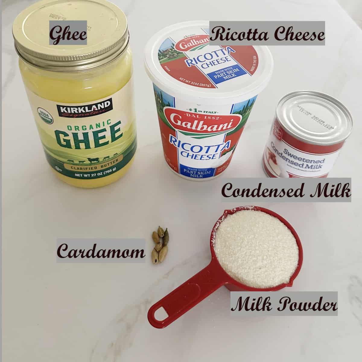 Ricotta cheese peda ingredients.