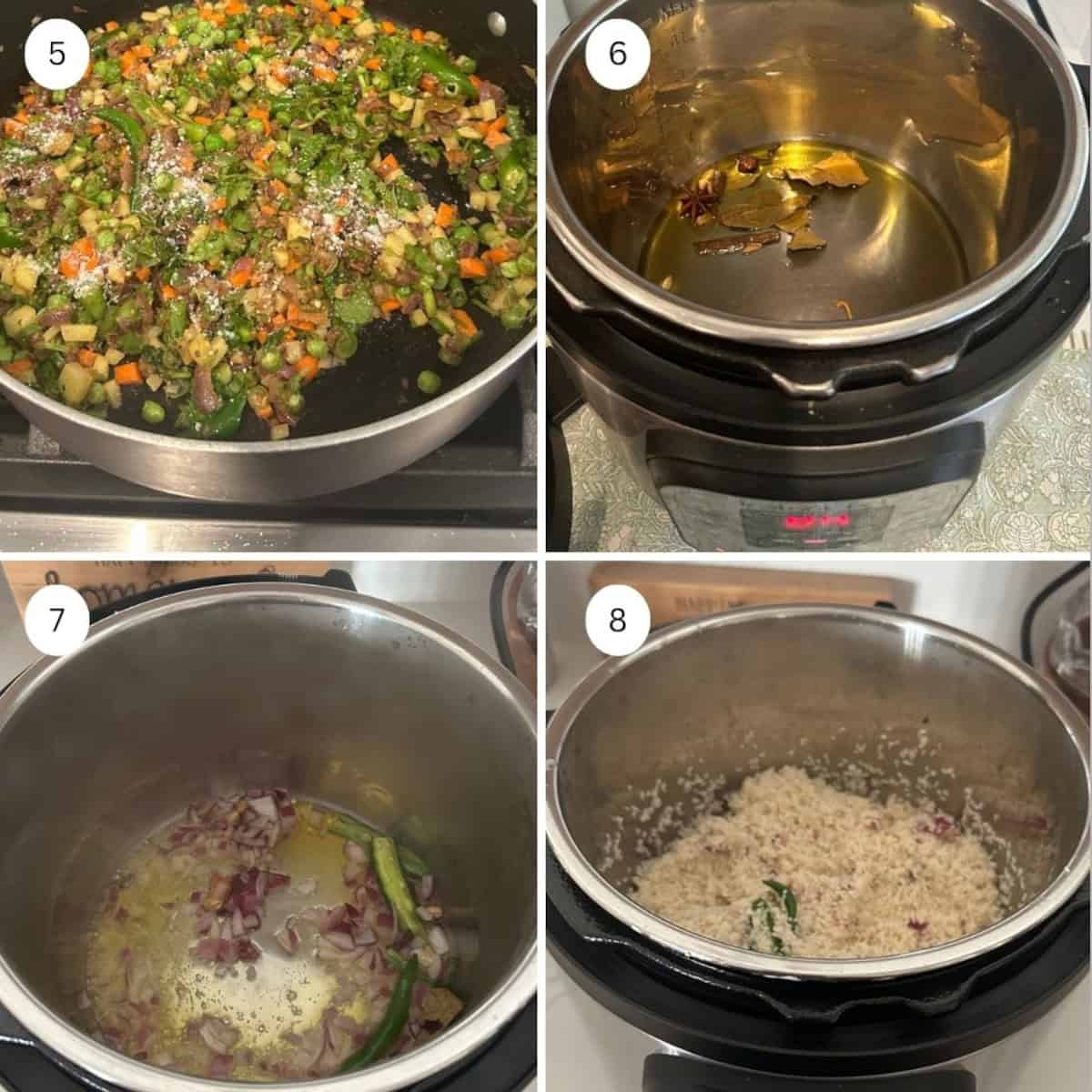 Step by step process to make vegetable biryani easy in a collage.