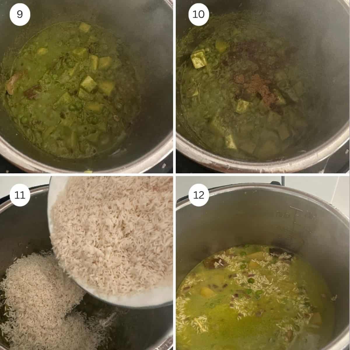 Steps in preparation of pudina pulav collage.