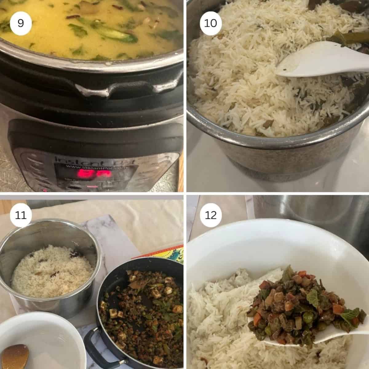 Step by step process to make vegetable biryani easy in a collage.