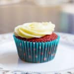 red velvet cupcakes with cream cheese frosting.