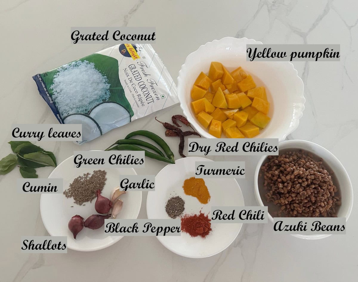 Mathanga Errisery ingredients on a white counter.