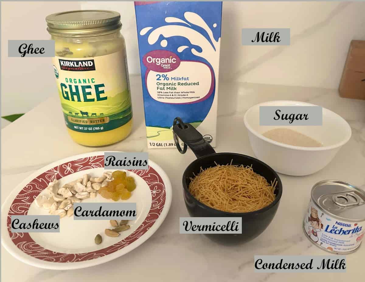 Ingredients to make Vermicelli payasam.