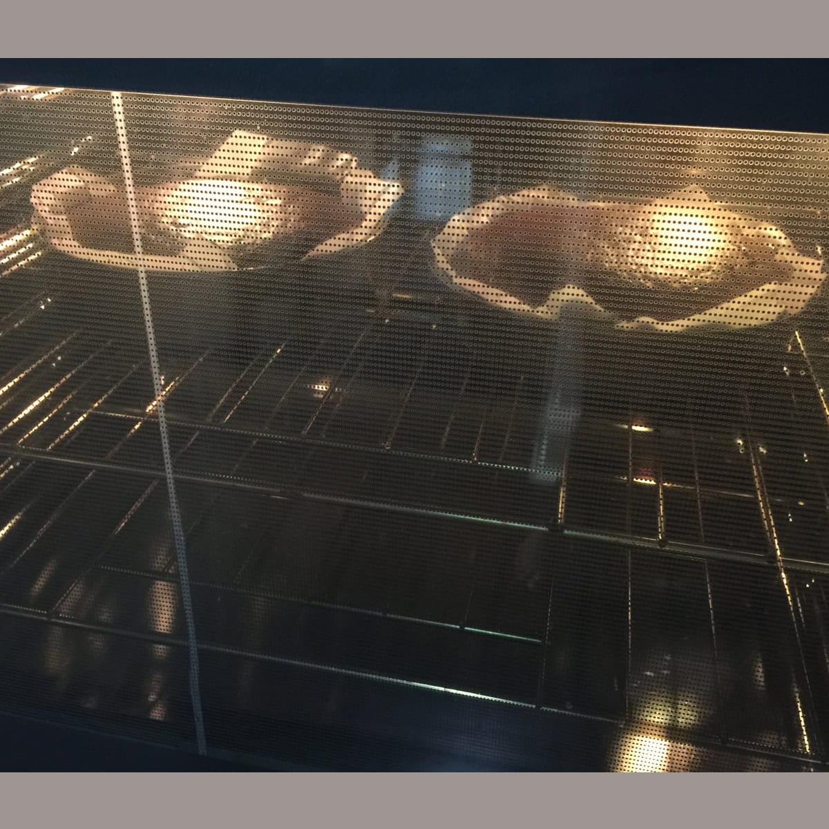 chocolate cakes baking in an oven.
