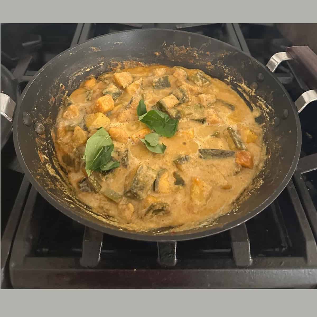 Kaalan cooked in a pan.