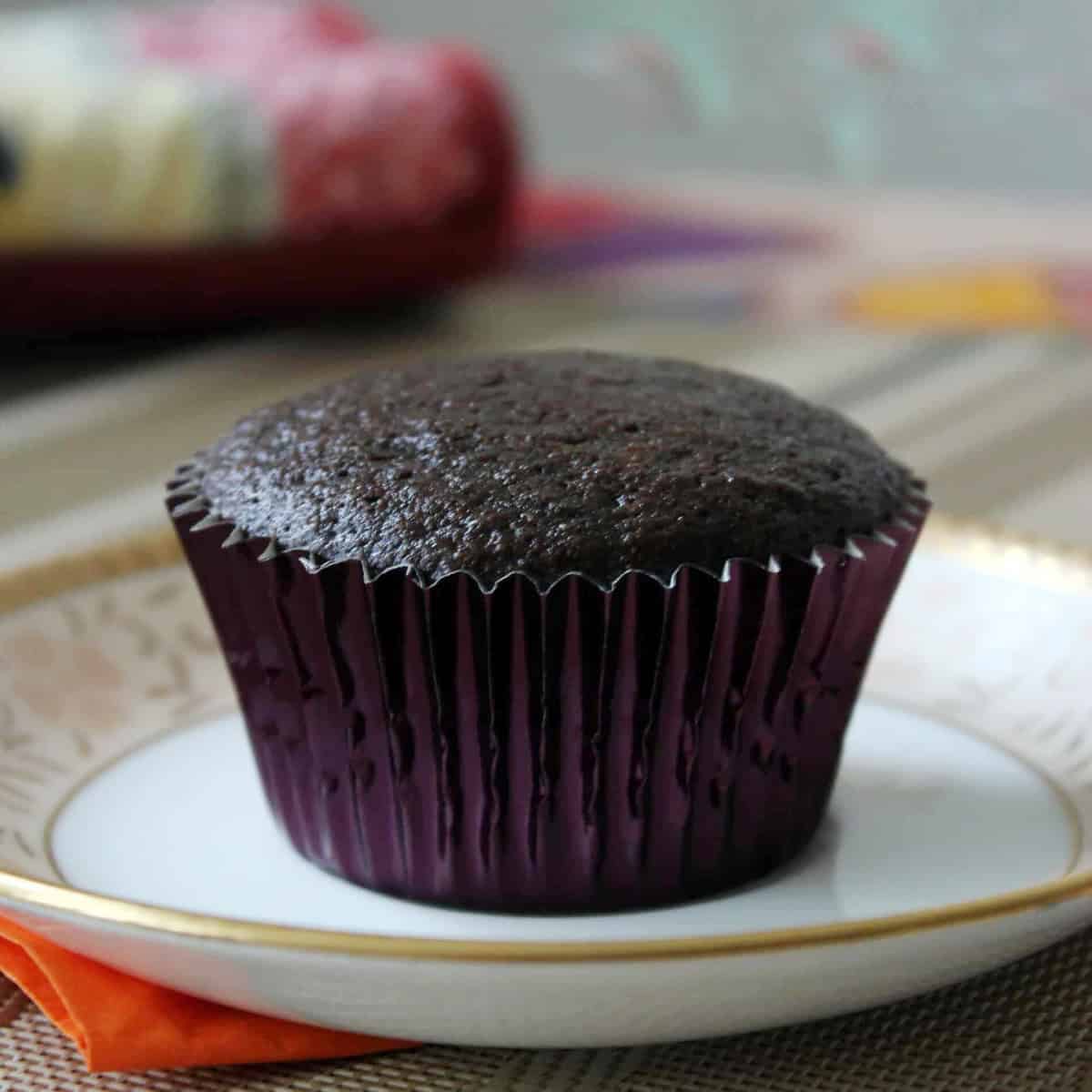 Best Chocolate Cupcake served in a china plate.