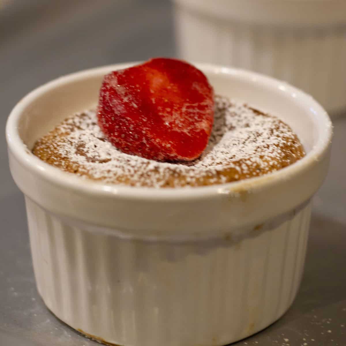 Hot Choco Lava Cake baked and ready in ramekin.