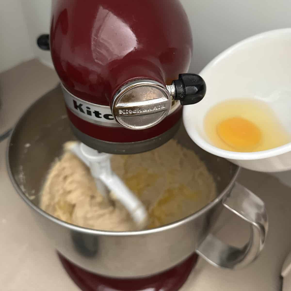 add eggs to batter in a stand mixer.