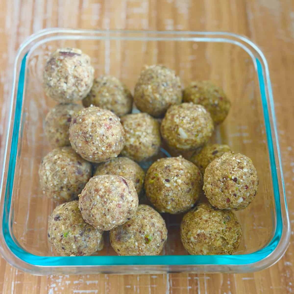 protein laddu served in a glass ware.