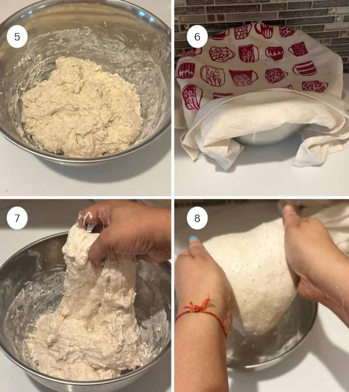 sourdough bread recipe making steps in a collage.