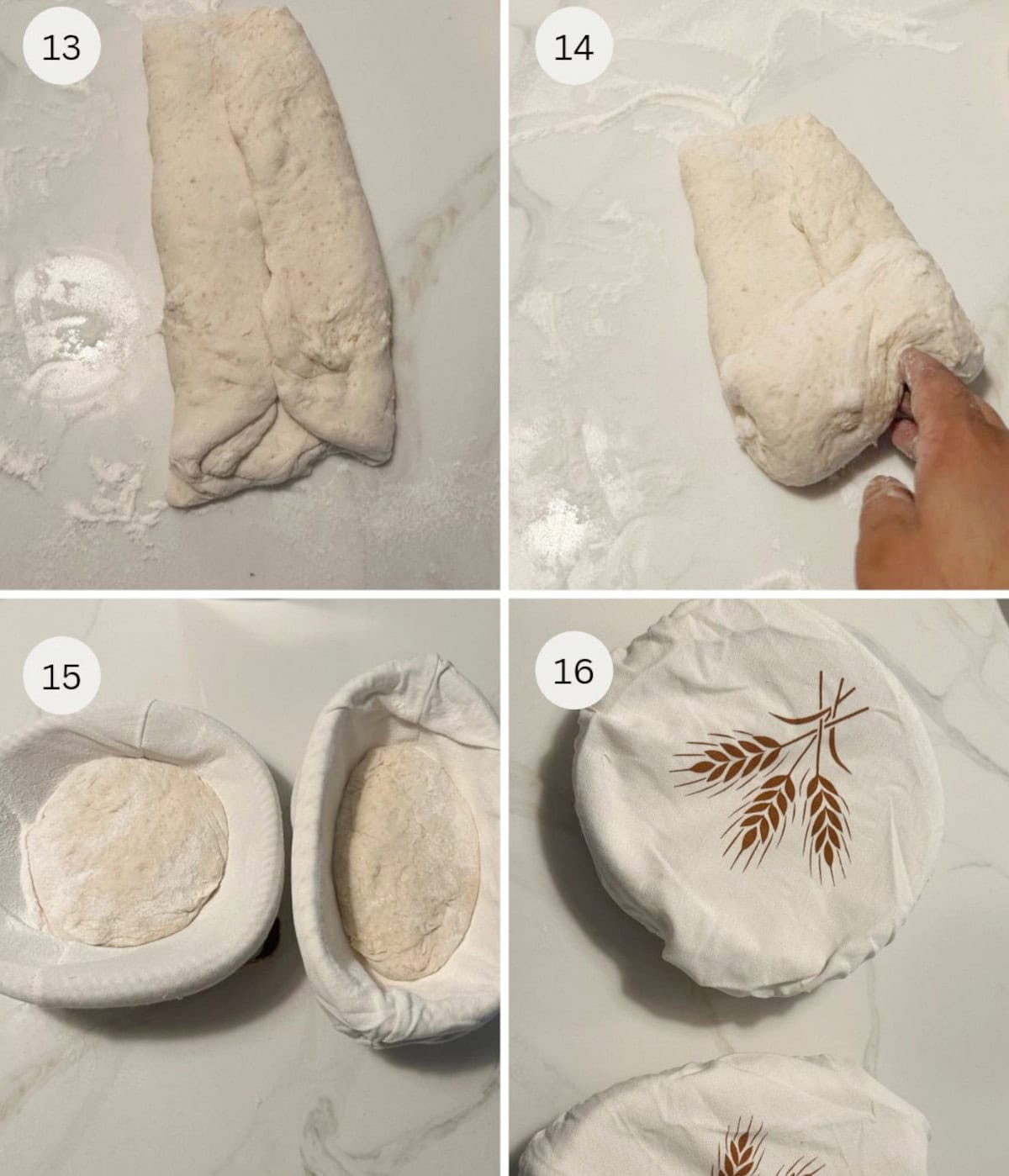 sourdough bread recipe making steps in a collage.