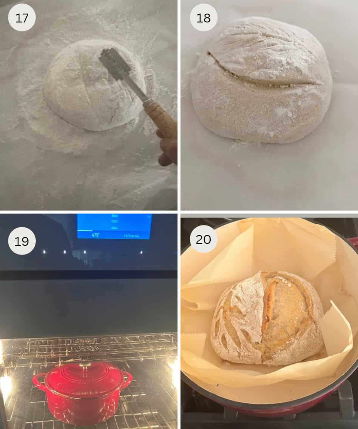 sourdough bread recipe making steps in a collage.